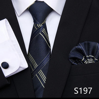 Hot Sale Holiday Gift Tie Pocket Squares Cufflink Set Necktie Dot Man Dark Grey Wedding Accessories Performance