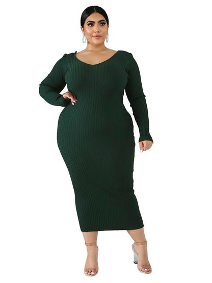 Ladies Knitted Sweater Dress Midi Dress Long Sleeves Chic and Elegant Plus Size Dresses for Women 4xl 5xl