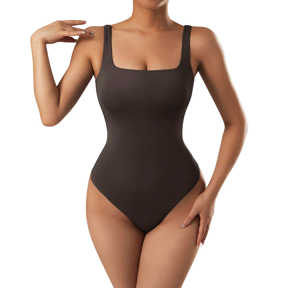 Bodysuits Women Sexy Body Suit One-Piece Romper Solid Sexy Sleeveless Square Neck Padded Tank Tops Jumpsuit Streewear Ladies