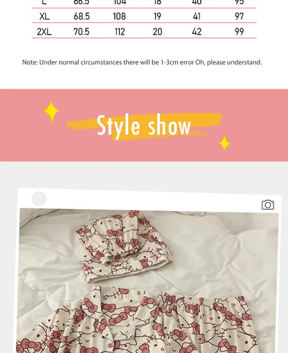 3pcs Sanrio Short Pajamas Hello Kitty Kawaii Cartoon Loose Sleepwear Pajamas Sets Short Clothes Girl Home dress Birthday Gifts