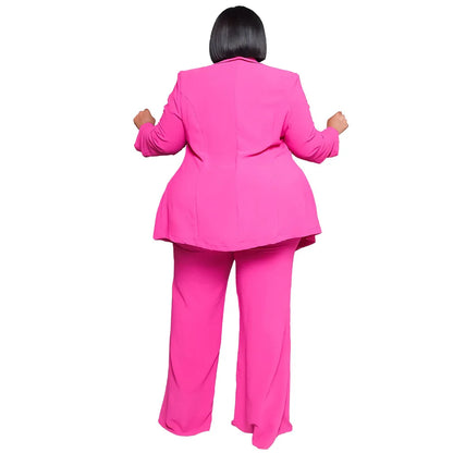 Fashionable Temperament Professional Woman Pants Suit Plus Size Blazer Casual Long-sleeved Trousers Lace-up Two-piece Suit