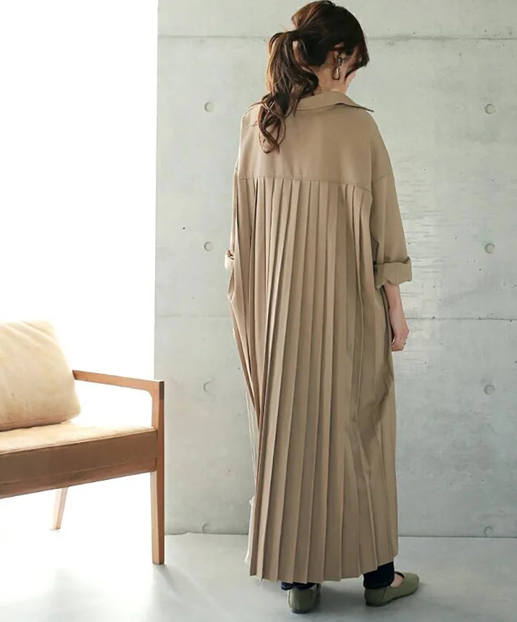 Spring Long Shirt Dress A-line Women's Dress Elegant Pleated Long Sleeve Casual Dresses Female Fashion Oversize Ladies Clothes