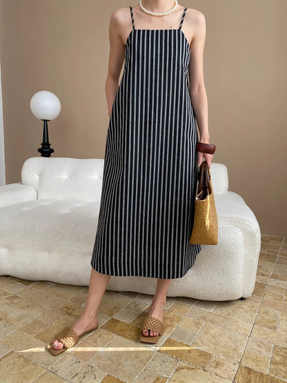 Spring and summer women's casual striped loose suspender dress