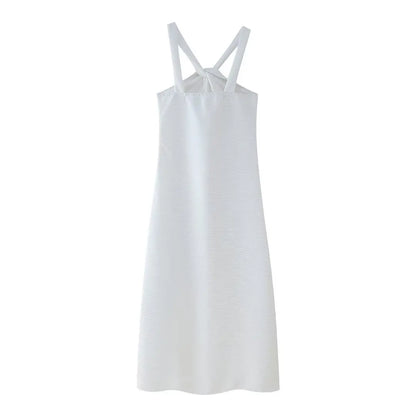 2025 Spring Women's High Street Sexy White Off-the-shoulder Halter Pleated Floor-length Dress Fashion Sleeveless Loose Dress