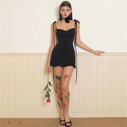2024 European and American New High end Y2K Sexy Open Back Lace up Slim Fit Spicy Girl Short Skirt Summer Party Club Mini Dress