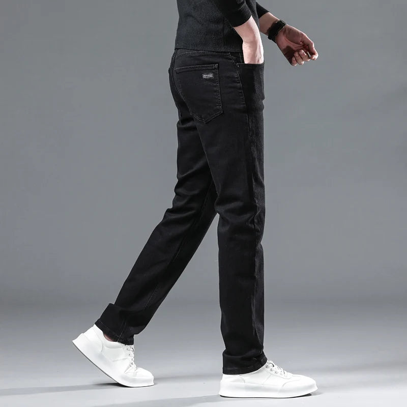 Winter Fleece Thick Warm Men Jeans Slim Skinny Stretch Straight Classic Version of Black Denim Plush Pants Male Brand Clothing