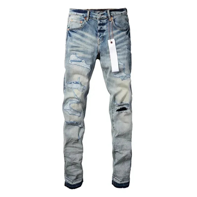 New Fashion Purples jeans Man with high street black brands pleats Fashion top quality Repair Low Rise Skinny Denim pants