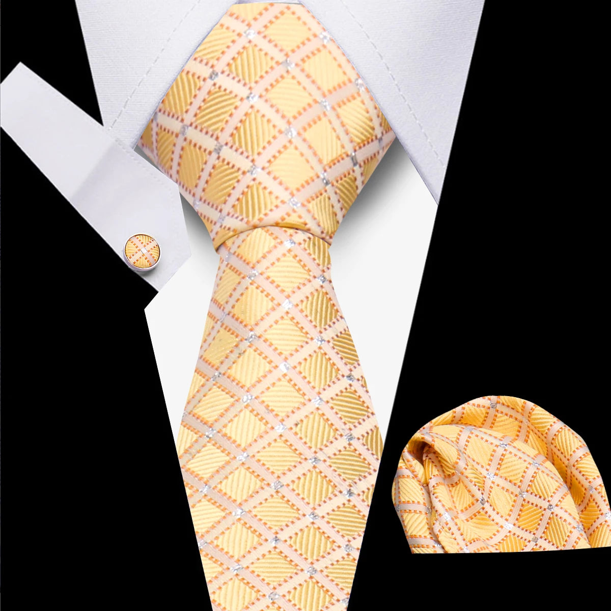 Classic Elegant Ties For Men Fashion Gifts Striped Solid Necktie Handchief Cufflink 3 Pcs Set Wedding Business Suit Accessories