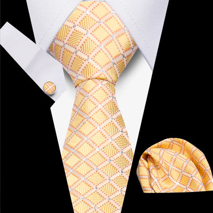 Classic Elegant Ties For Men Fashion Gifts Striped Solid Necktie Handchief Cufflink 3 Pcs Set Wedding Business Suit Accessories