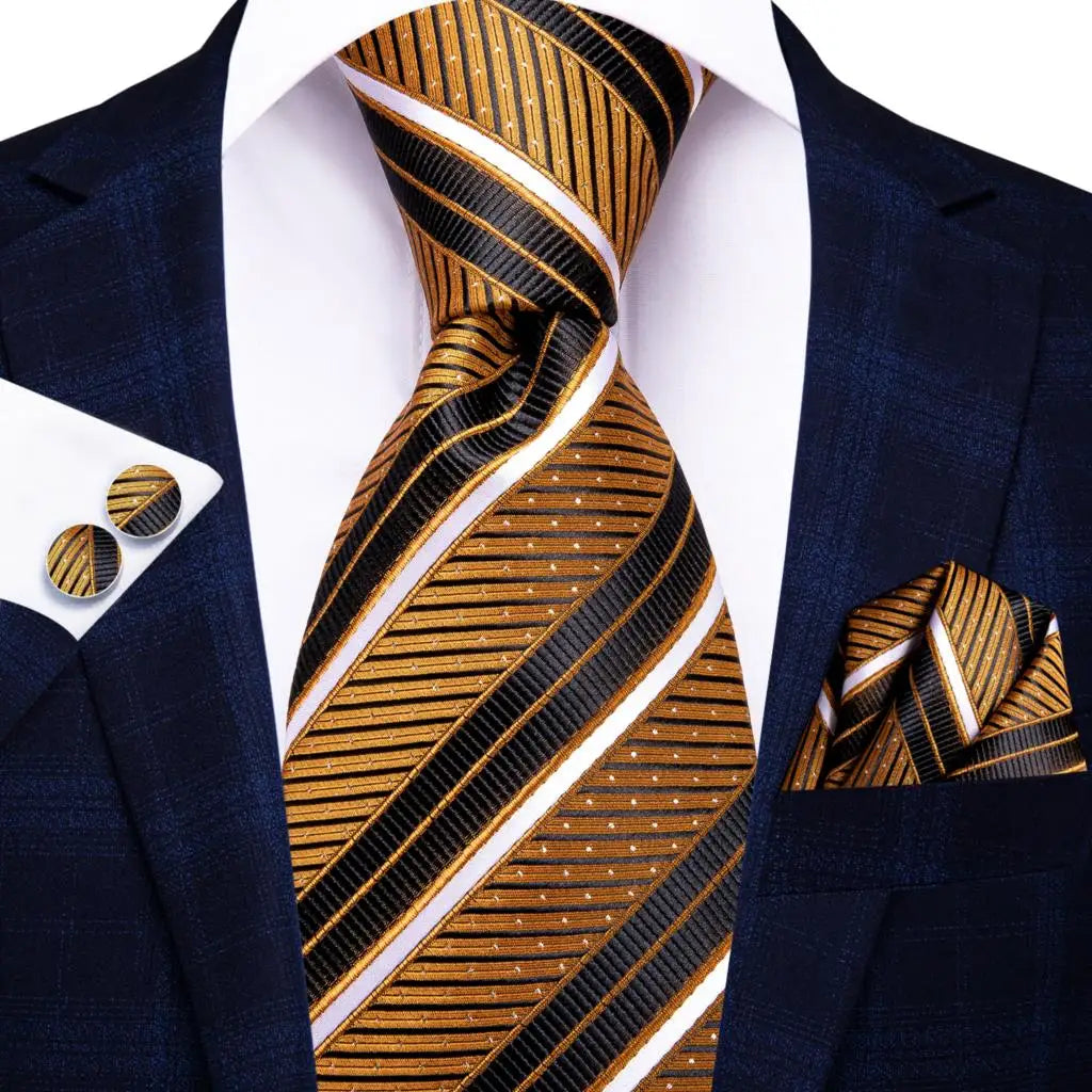 Hi-Tie Psialey Black Gold Silk Elegant Tie For Men Groom Wedding Men Necktie Pocket Square Cufflink Accessory Wholesale Designer