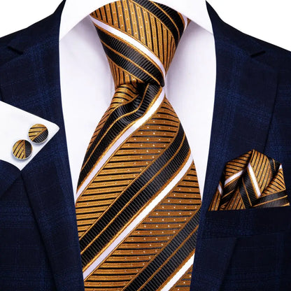 Hi-Tie Psialey Black Gold Silk Elegant Tie For Men Groom Wedding Men Necktie Pocket Square Cufflink Accessory Wholesale Designer
