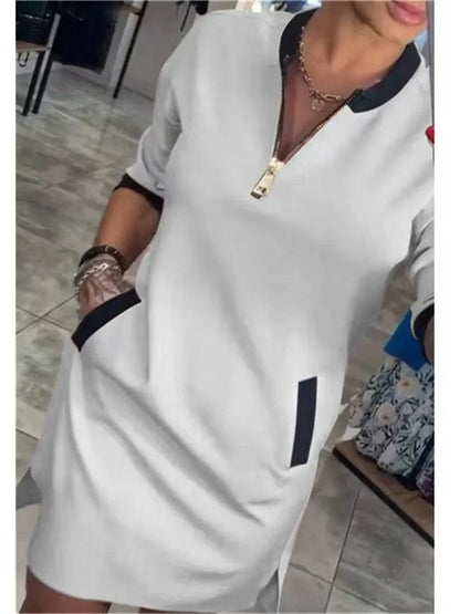 Spring Elegant Women's Dress Autumn Long Sleeve Zipper O Neck Fashion Dress For Women 2025 Casual Loose Dresses Female