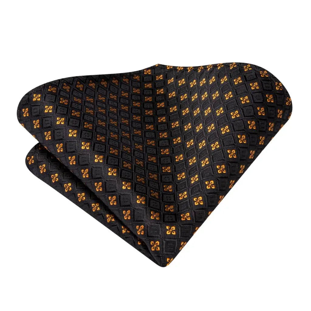 Hi-Tie Psialey Black Gold Silk Elegant Tie For Men Groom Wedding Men Necktie Pocket Square Cufflink Accessory Wholesale Designer