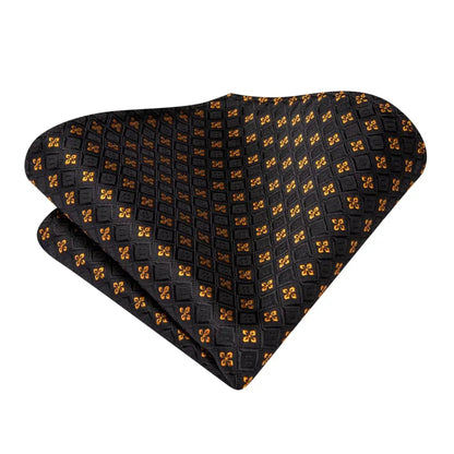 Hi-Tie Psialey Black Gold Silk Elegant Tie For Men Groom Wedding Men Necktie Pocket Square Cufflink Accessory Wholesale Designer