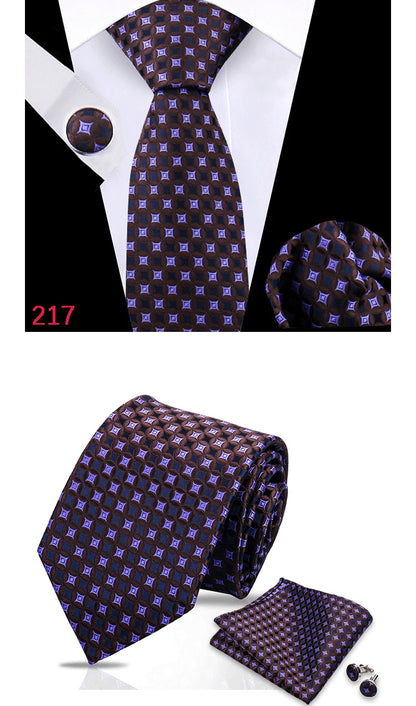 Luxury Plaid Tie For Mens Necktie Handkerchief Pocket Square Cufflinks Set Jacquard Woven Ties Wedding Business Accessories