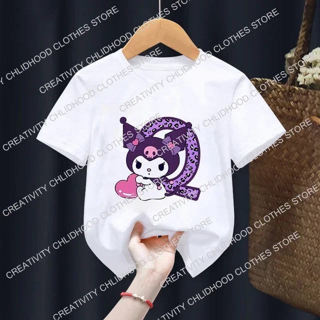 Kuromis Children T-Shirt Letter A B C D Cartoons Kid Tee Shirts Anime Kawaii Tops Casual Clothes Boy Girl Fashion Short Sleeve