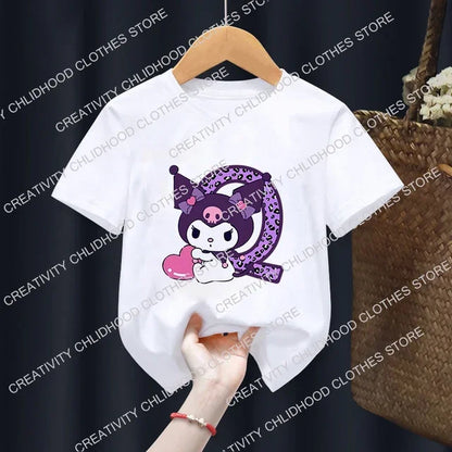 Kuromis Children T-Shirt Letter A B C D Cartoons Kid Tee Shirts Anime Kawaii Tops Casual Clothes Boy Girl Fashion Short Sleeve