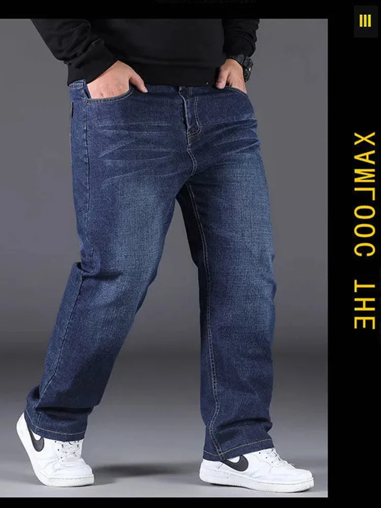 Mens Large Size Black Jeans 10XL Oversize High Waist Loose Trousers Husband Plus Size Loose Denim Trousers Blue Male Denim Pants