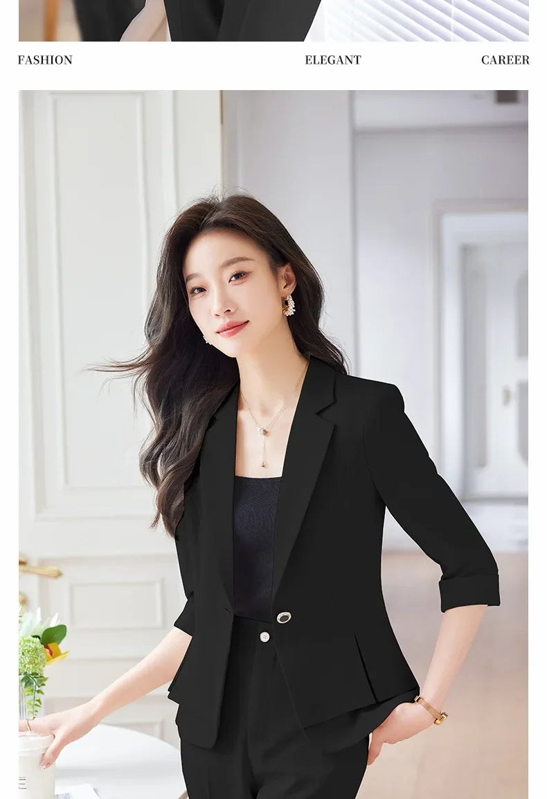 2024 Summer New Women's Petite Casual Seven-Half Sleeve Professional Workwear Purple Thin Suit Jacket Pants Set