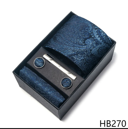 Luxury Brand 8 cm Tie Handkerchief Cufflink Clip Set For Men Wedding Gravata Suit Accessories Holiday Gift Box