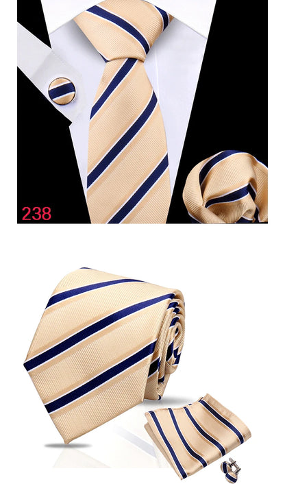 Luxury Plaid Tie For Mens Necktie Handkerchief Pocket Square Cufflinks Set Jacquard Woven Ties Wedding Business Accessories