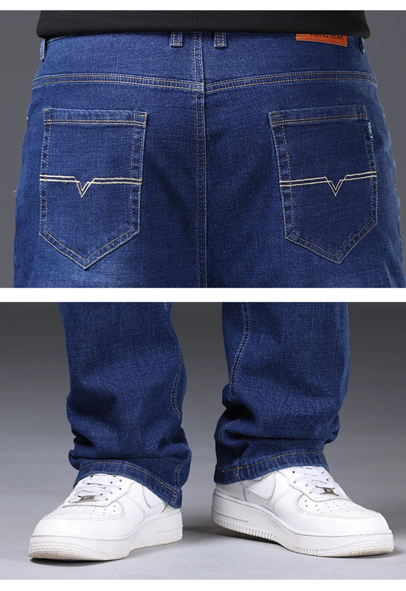 Men's Plus Size Denim Jeans | Sizes 48-50, 300KG Capacity | Casual Fashion, Business Style, Elastic Loose Fit