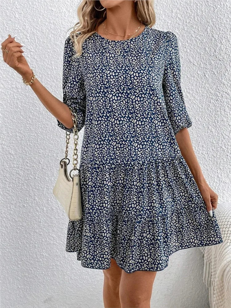 Spring Summer Fashion Floral Half Sleeve Dress 2024 Women Round Neck Casual Loose Comfortable Dresses For Women