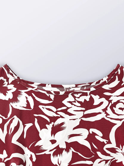 Spring Summer Elegant Flower Print Dress Short Sleeve Folded Dresses for Women Mother's Day