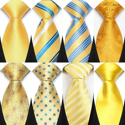 Luxury 8CM Mens Necktie Yellow Color Dot Stripes Solid Ties For Man Groom Jacquard Woven Neck Tie For Business Wedding Party