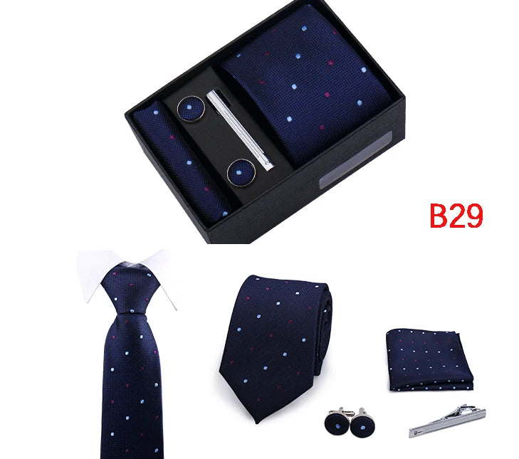 Ties Gift Box Brand Design Top Quality Jacquard Necktie Hanky Cufflink Set Tie Clip For Men Gravatas Business Wedding