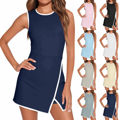 Women's Tennis Dress Summer Workout Dress Athletic Sleeveless Active Dresses Built In Shorts Fashion tight fitting Sports Skirt