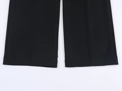 Women's Suit Pants Two-Piece Set Buckle Decoration Long Sleeve Blazer Coat + Straight-Leg Pants 2 Pieces Sets Chic Woman Outfits
