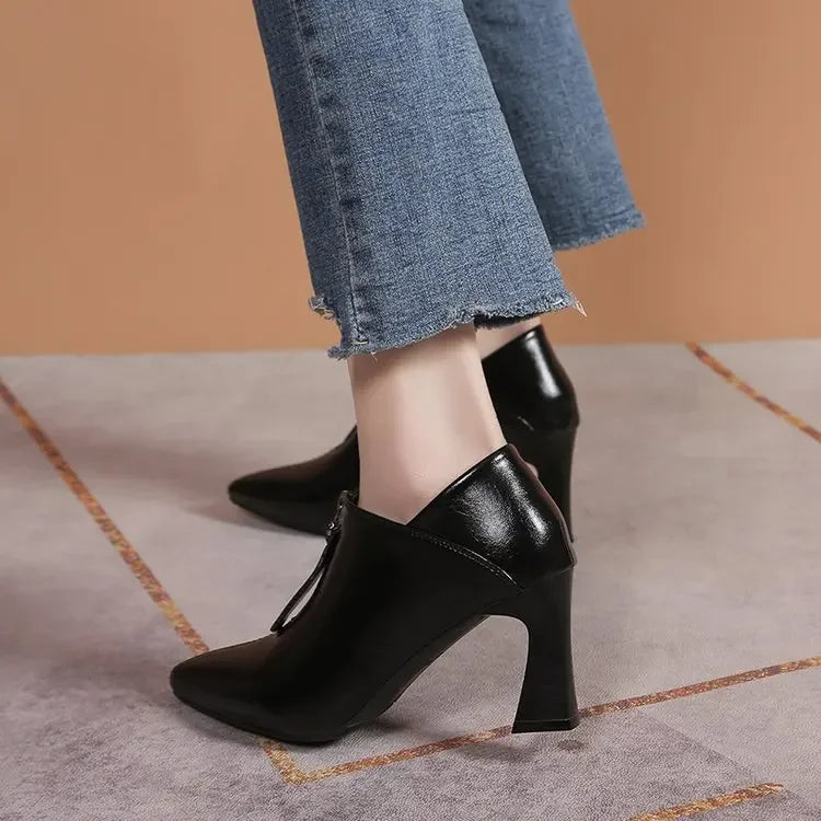 Women Pointed Toe High Heels Shoes Elegant Chunky Dress Shoes  Female Spring New Fashion Sandals  Design Office Zipper Pumps