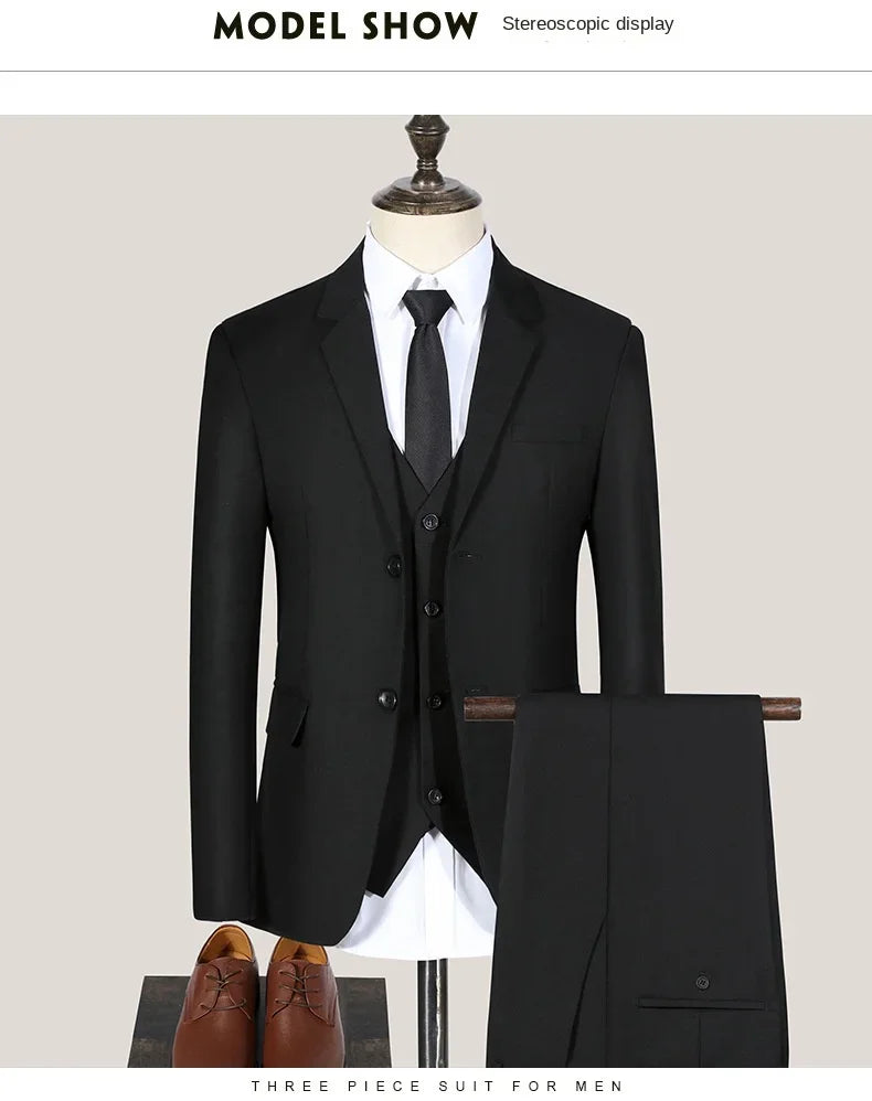 Men Suits Blazers 3 Pieces Wedding 2 Sets Business Elegant Luxury Vest Pants Full Coats 2023 Formal Jackets Korean