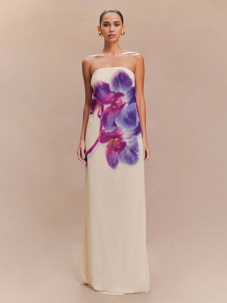 Spring/Summer Fashion Floral Print Bustier Dress Elegant Sleeveless Backless Loose A-Line Skirt Women's Casual Comfortable Dress