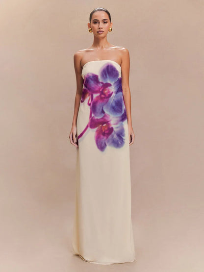 Spring/Summer Fashion Floral Print Bustier Dress Elegant Sleeveless Backless Loose A-Line Skirt Women's Casual Comfortable Dress