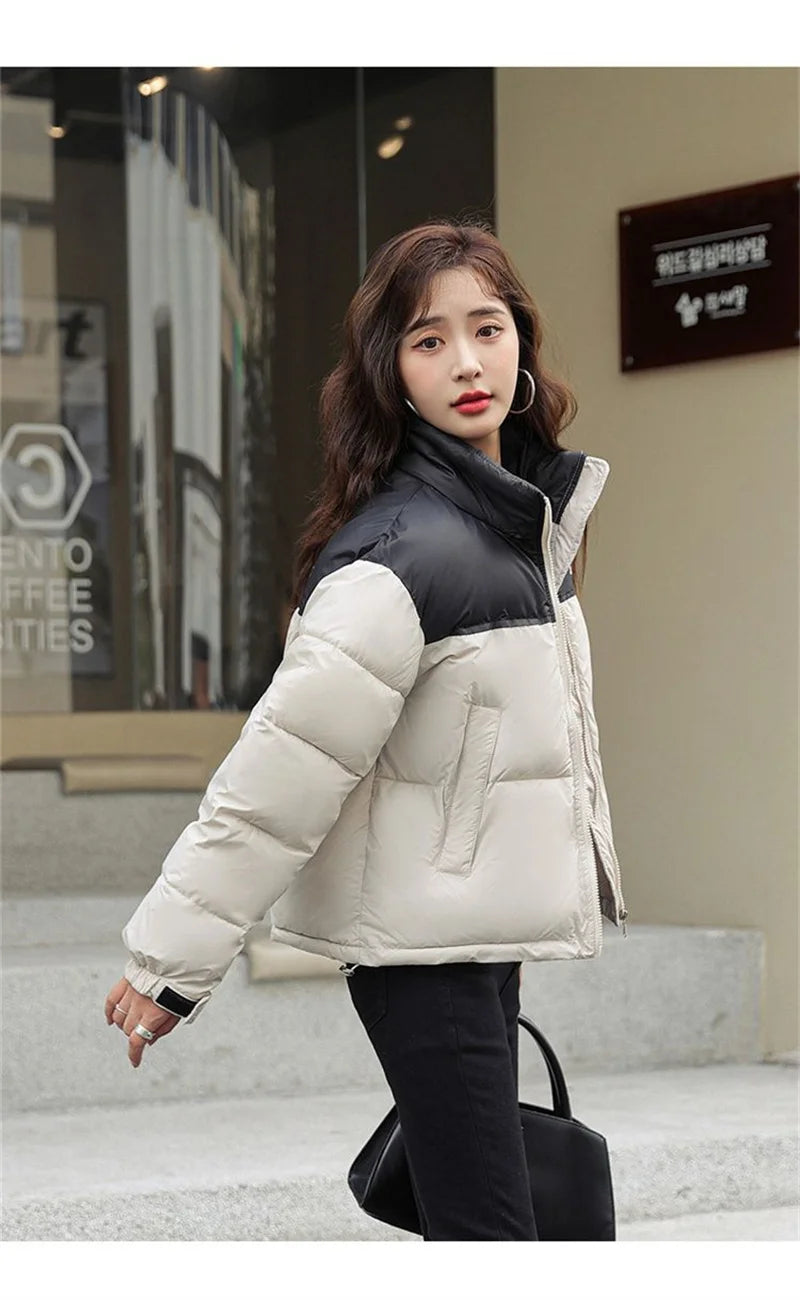 Winter Short Stitching Contrast Down Cotton-Padded Jacket Women's New 2023 Fashion Loose Padded Jacket Clothes Women Coat