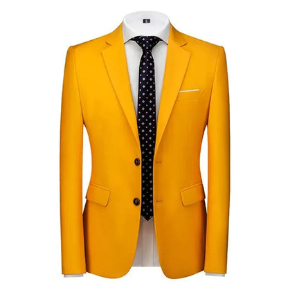 New Men Pure Colour Business Social Office Suit Slim Fit Jacket Fashion Simple Groom Wedding Tuxedo Dress Blazers Coats