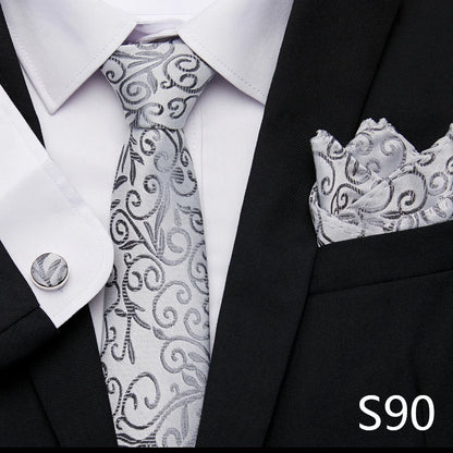 Hot Sale Holiday Gift Tie Pocket Squares Cufflink Set Necktie Dot Man Dark Grey Wedding Accessories Performance