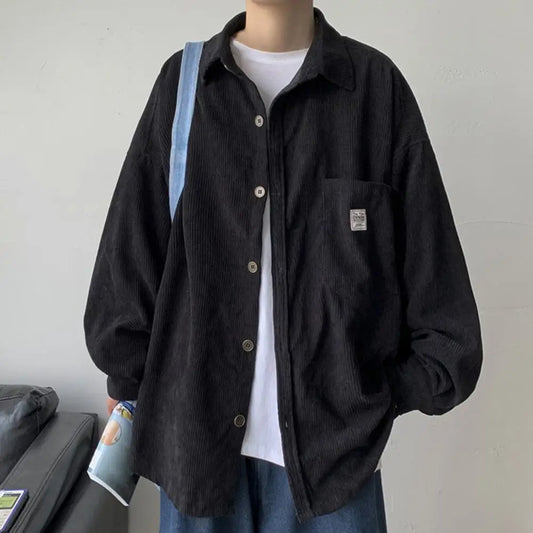 Spring Shirt Single-breasted Placket Casual Warm Corduroy Patch Pocket Men Tops  Men Tops  for Work