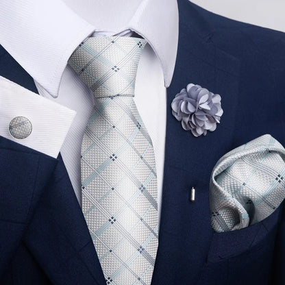 Luxury Mens Ties Floral Black Gold Ties Paisley NeckTie Pocket Square Cufflinks Brooch Set Men's Wedding Party Tie