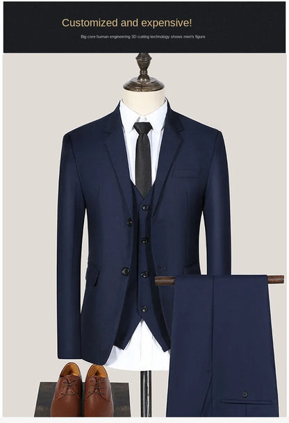 High Quality Men Suits 3 Pieces Elegant Blazer 2 Sets Luxury Wedding Business Vest Pants Coats 2023 Formal Jackets