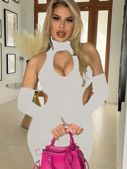 Spring and Summer New Style Dress Europe and the United States Sexy Solid Color Hollow Neck Tight Hip Dress