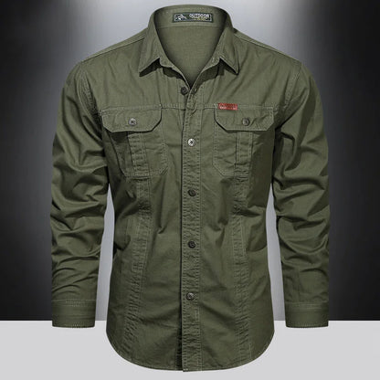 Spring Autumn Cargo Shirt Men Long Sleeve Casual Cotton Shirts High Quality Camisa Militar Overshirt Brand Clothing White Blouse