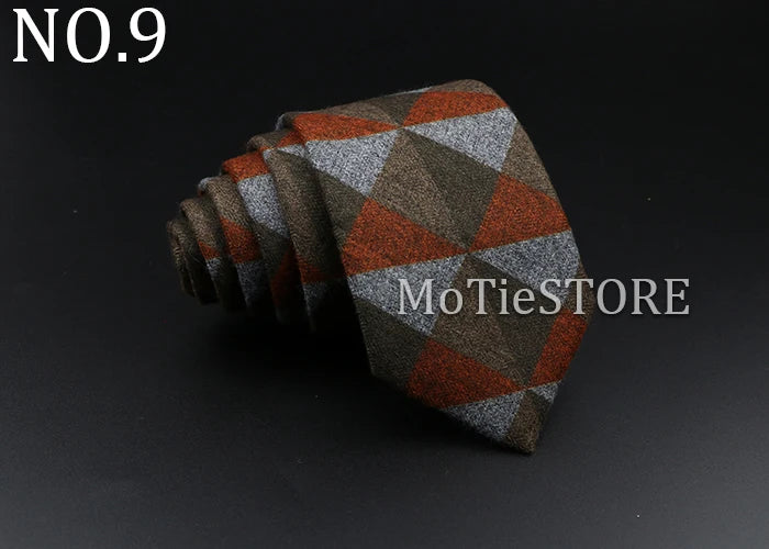 Men's Plaid Tie Cotton Black Grey Red Necktie Handmade Wool Narrow Collar Ties Wedding Business Party Suit Shirt Gift Accessory