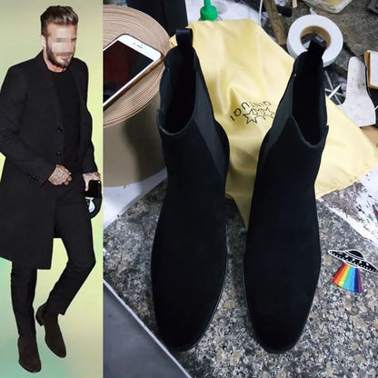 Designer Men Chelsea Boots Luxury Velvet Men's Ankle Boots High Quality Suede Leather Shoes for Men Dress Boots Botas de Hombre