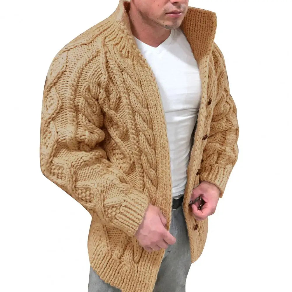 Winter Autumn Men Solid Color Knitted Sweater Buttons Cardigan Warm Jacket Coat Long Sleeve Warm Knitted Lapel Cardiga 2023 Hot