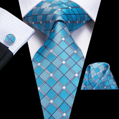 Hi-Tie Light Blue Solid Silk Wedding Nicktie For Men Hanky Cufflink Gift Men Tie Set Business Party Dropshipping Novelty Design