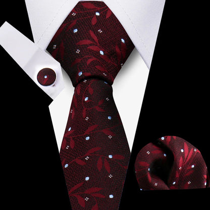 Tie For Men Classic Plaid Handkerchiefs Red Necktie Cufflinks For Men Blouse Business Wedding Accessories Women Collar Man Gift