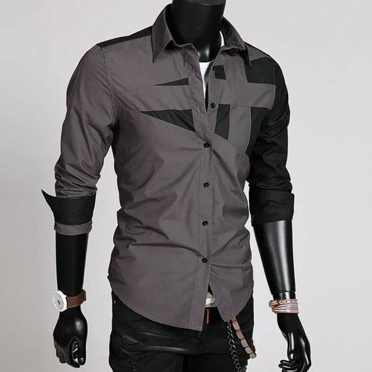 Wholesale 2021 Fashion Spring Summer Casual Business Men\'s Irregular Patchwork Camisa Masculina Slim Long Sleeve Dress Shirts